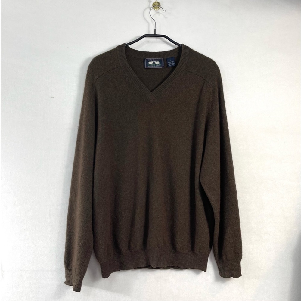 Wood & Gray Brown Knit Cashmere Long Sleeve V-Neck Pullover Sweater Size XL